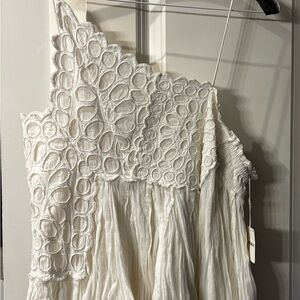 Free People White Textured Top with Circular Patterns